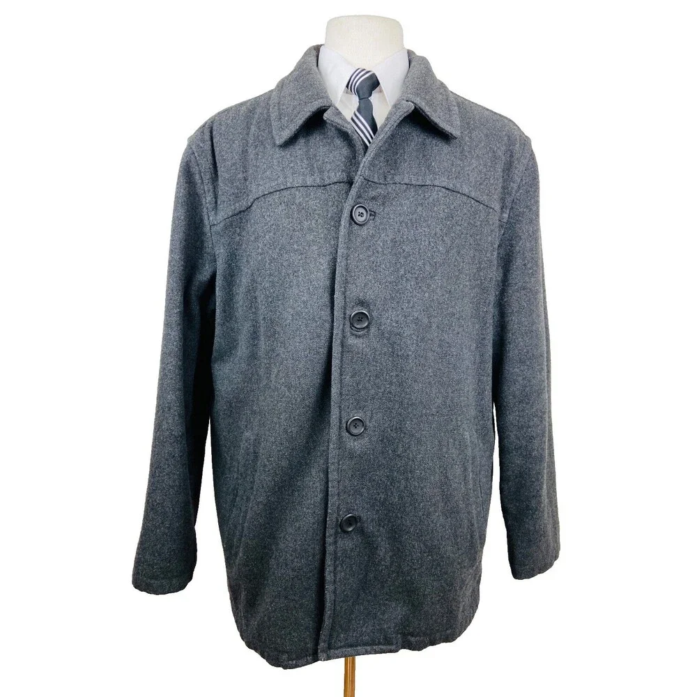 J CREW Mens Large Solid Gray Soft Wool Nylon Overcoat Jacket